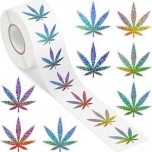 Wholesale Holographic Laser Glitter Leaf Labels | Custom Printed Die-Cut Packaging Stickers for Cannabis/Boutique Decor | Bulk Roll Supply