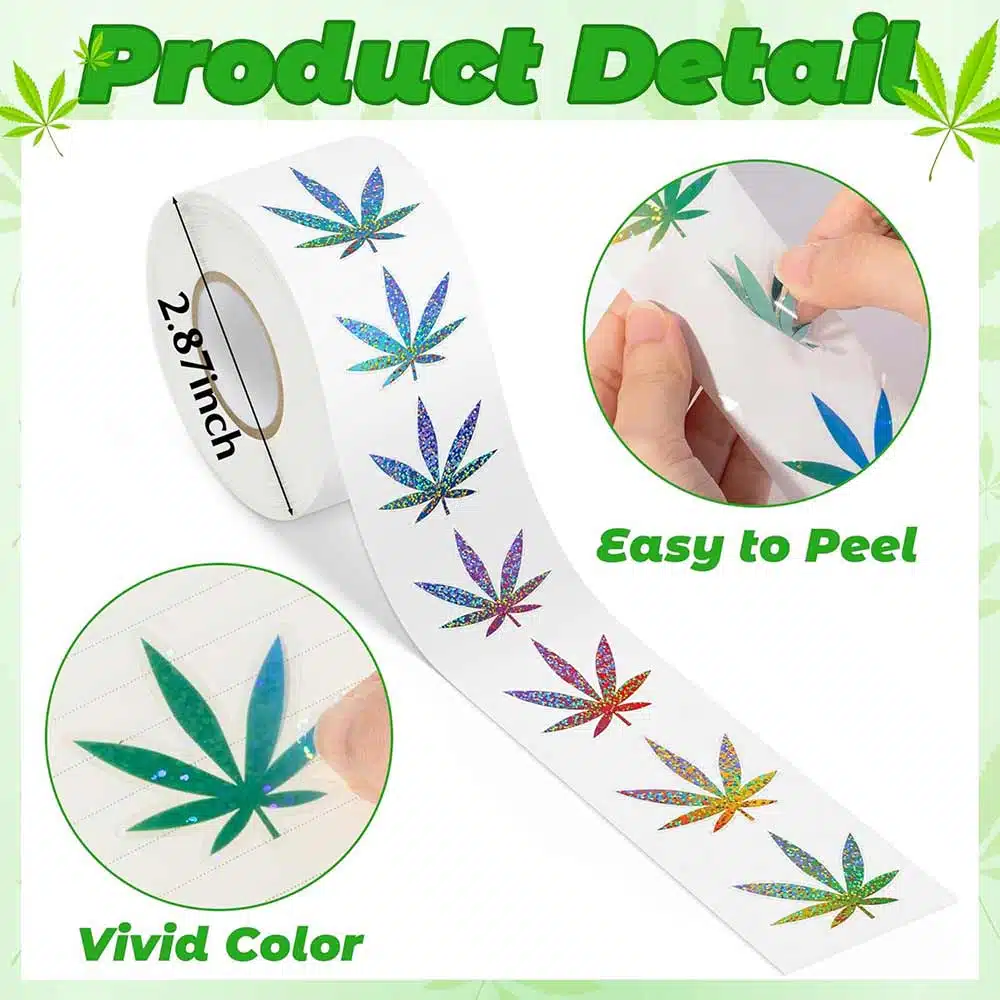 Wholesale Holographic Laser Glitter Leaf Labels | Custom Printed Die-Cut Packaging Stickers for Cannabis/Boutique Decor | Bulk Roll Supply - Image 3